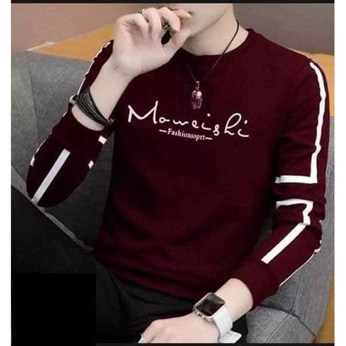 Maroon Cotton Full Sleeve T-Shirt For Men - Genji
