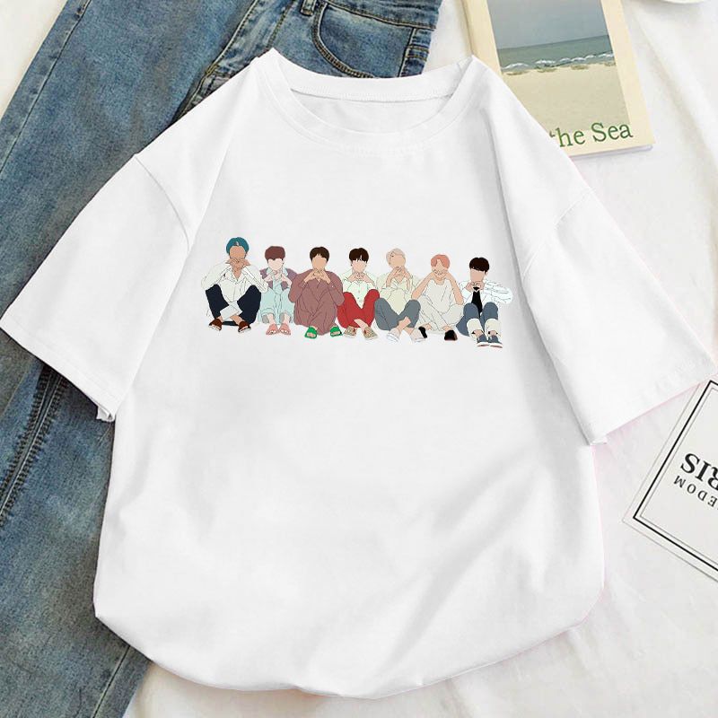 Cartoon Butter Album Jungkook V Suga Cute T Shirts Women Harajuku Kawaii Graphic Tshirt Korean Short Sleeve Kpop Summer Tops