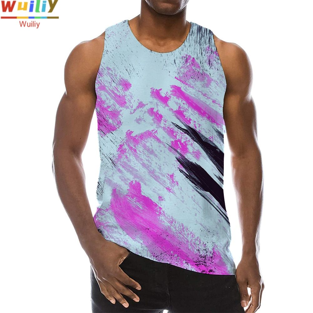 Paint Graphic TaTop For Men 3D Print Sleeveless Pattern Top Purple Vest Texture Tops Art Psychedelic Pigment Color Top