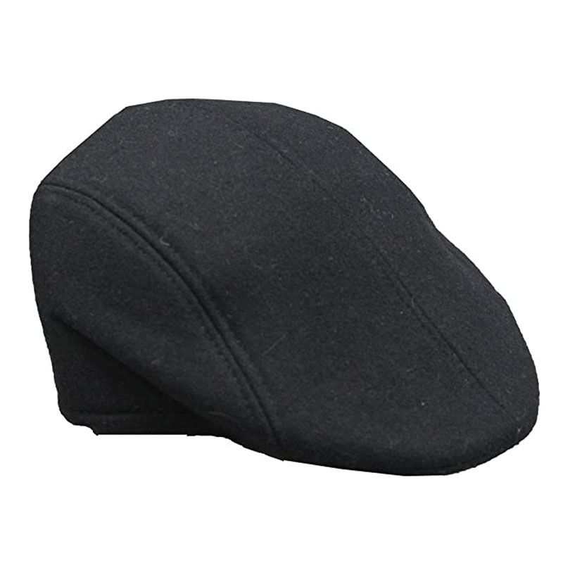 Winter Wool Duckbill Cap Mens Golf Irish Ivy Flat Gatsby Newsboy Hat Drving Visor Cold Weather Black