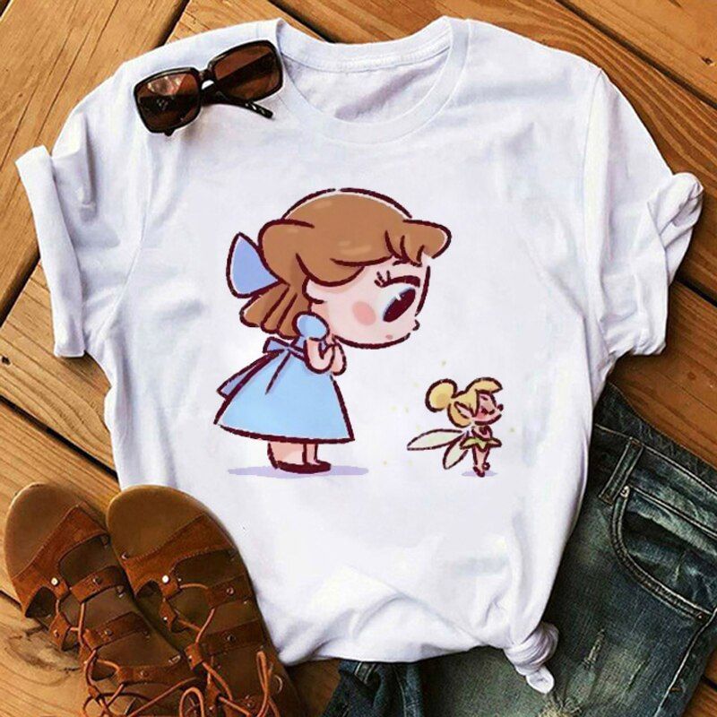 Kawaii Disney Cartoon T Shirt Women Funny Disney Princess Graphic Tees Cute Anime Graphic Tees Harajuku Kids Tshirt Female