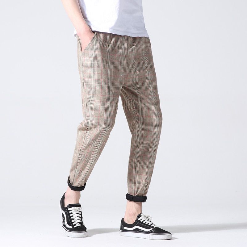 Youth Men Plaid Pants Streetwear Harajuku Korean Fashions Autumn Joggers Pants Sweatpants Man 5 Colors Harem Pants