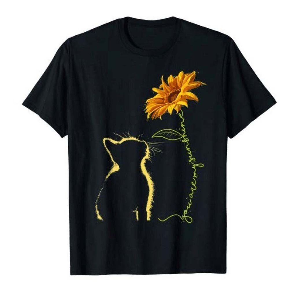 Uni Cats Sunflower Breathable Short Sleeve Round Neck T-shirt