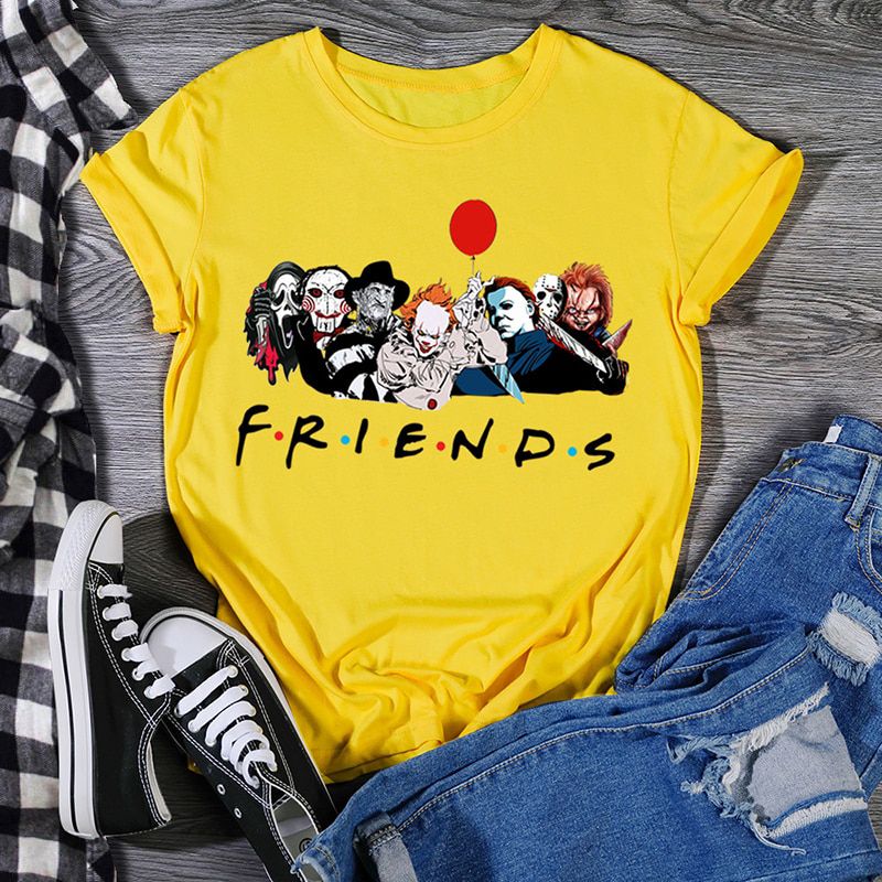 YESMOLA Horror Friends Halloween T-shirt Female Friends Tv Show Women Casual Short Sleeve Fashion 90s Anime Tshirt Top Tees