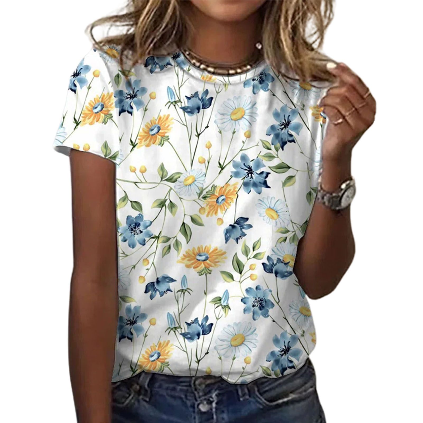 Summer T-shirt Non-fading Crewneck Quick Dry Women T-shirt