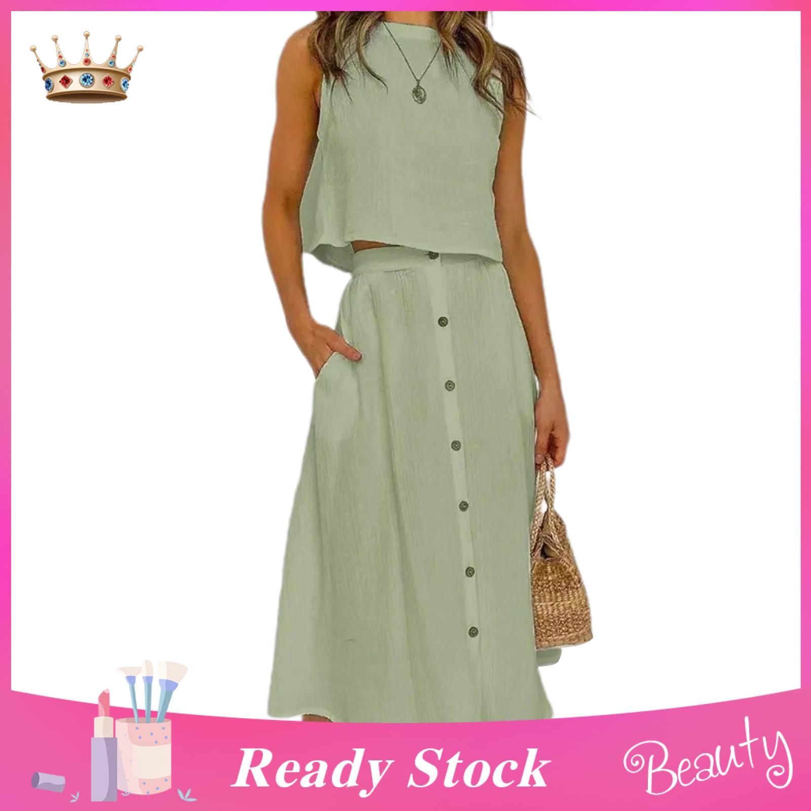 Loose Outfit O-neck Casual Tops Flowy Skirt Female Costume