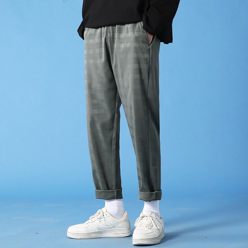 Single Road Mens Plaid Pants Men Spring Korean Casual Straight Pencil Pants Male Baggy Japanese Streetwear Trousers For Men
