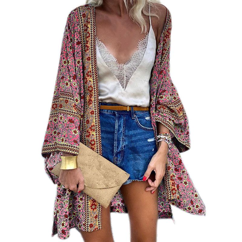 Sunscreen Shirt Wear Resistant Bohemian Floral Printed Summer Cardigan