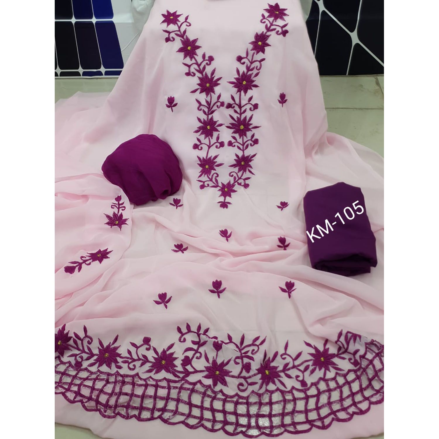 Unstitched Georgette/Jorjet Embroidery Work Salwar Kameez For Women {3 Piece} - Dress For Girls - 3 Pice Dress - Three Piece