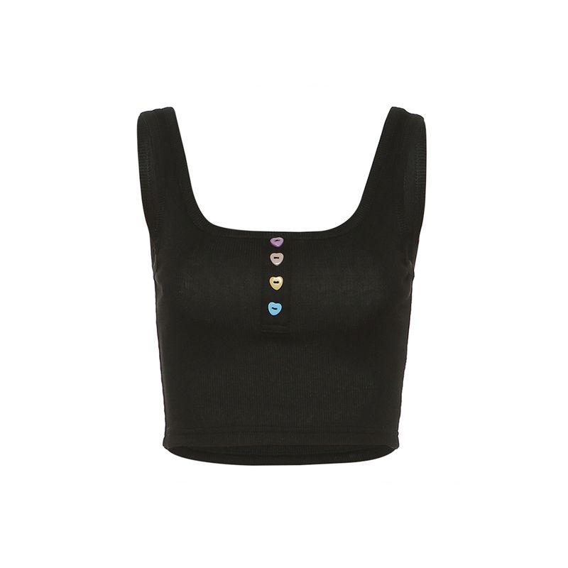 Ribbed Knit Crop Tank Top, Button Front Slim Fit Basic Camisole Casual Sleeveless T-Shirt for Women