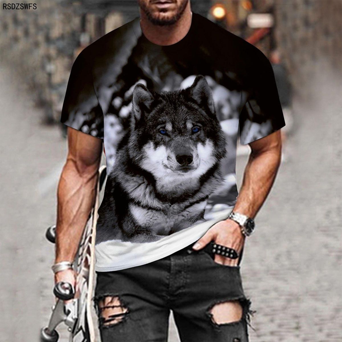 Couple Wolf Print T-Shirt Men's 3D T-Shirt Drop S Top Tee Short Sleeve Camiseta Round Neck T-Shirt Fashion Casual Brand 5XL