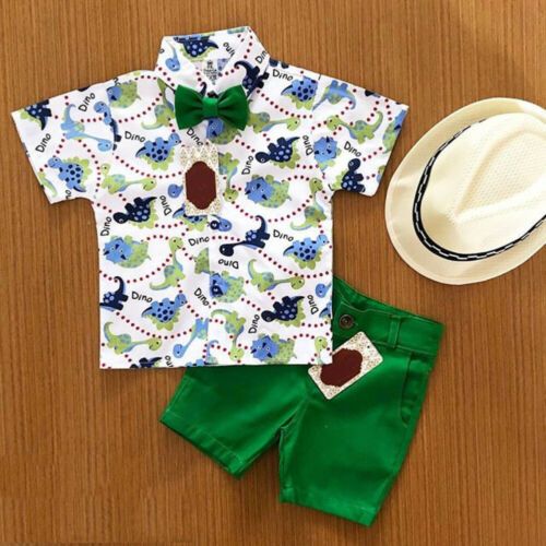 Baby Boy's Summer Clothes Sets Print Shirts Top + Solid Color Shorts Outfits