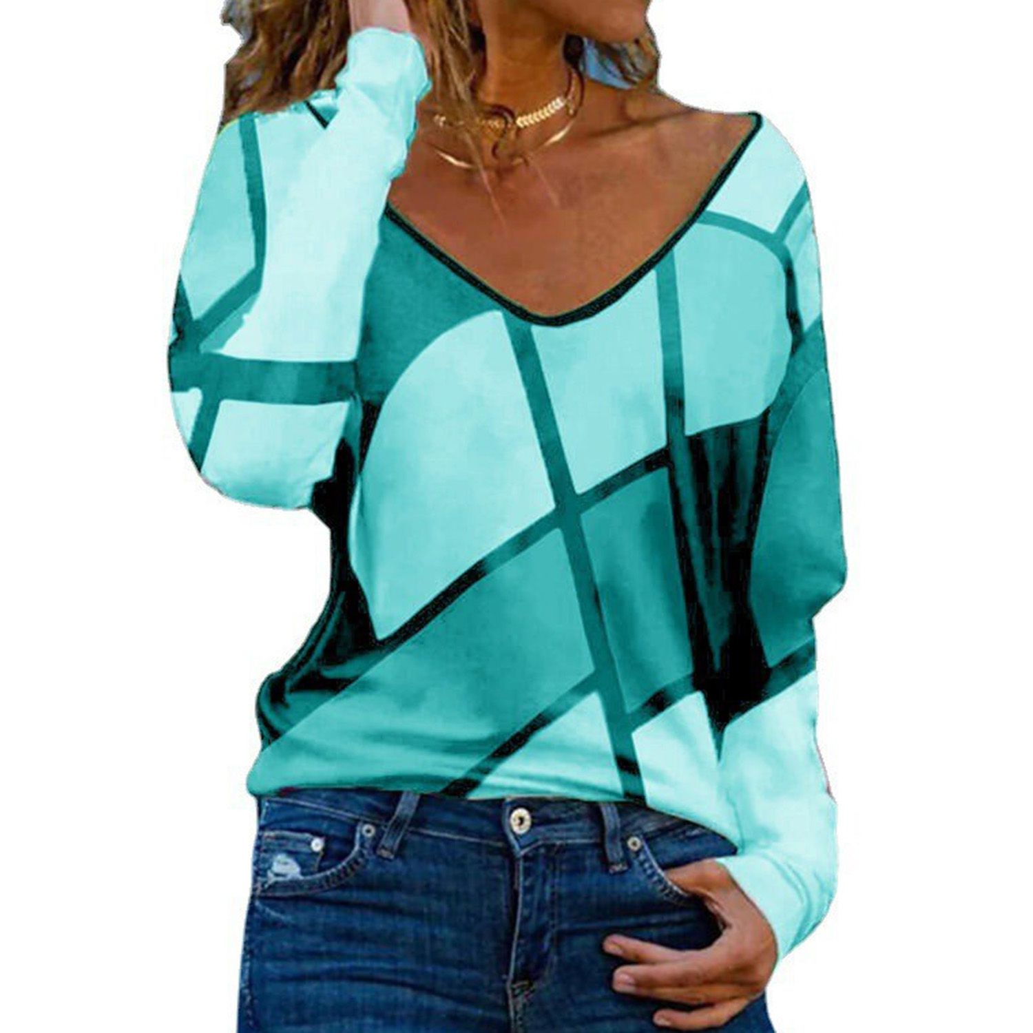 Women Blouse Plaid Pattern Loose-fitting Full Sleeve Blouse