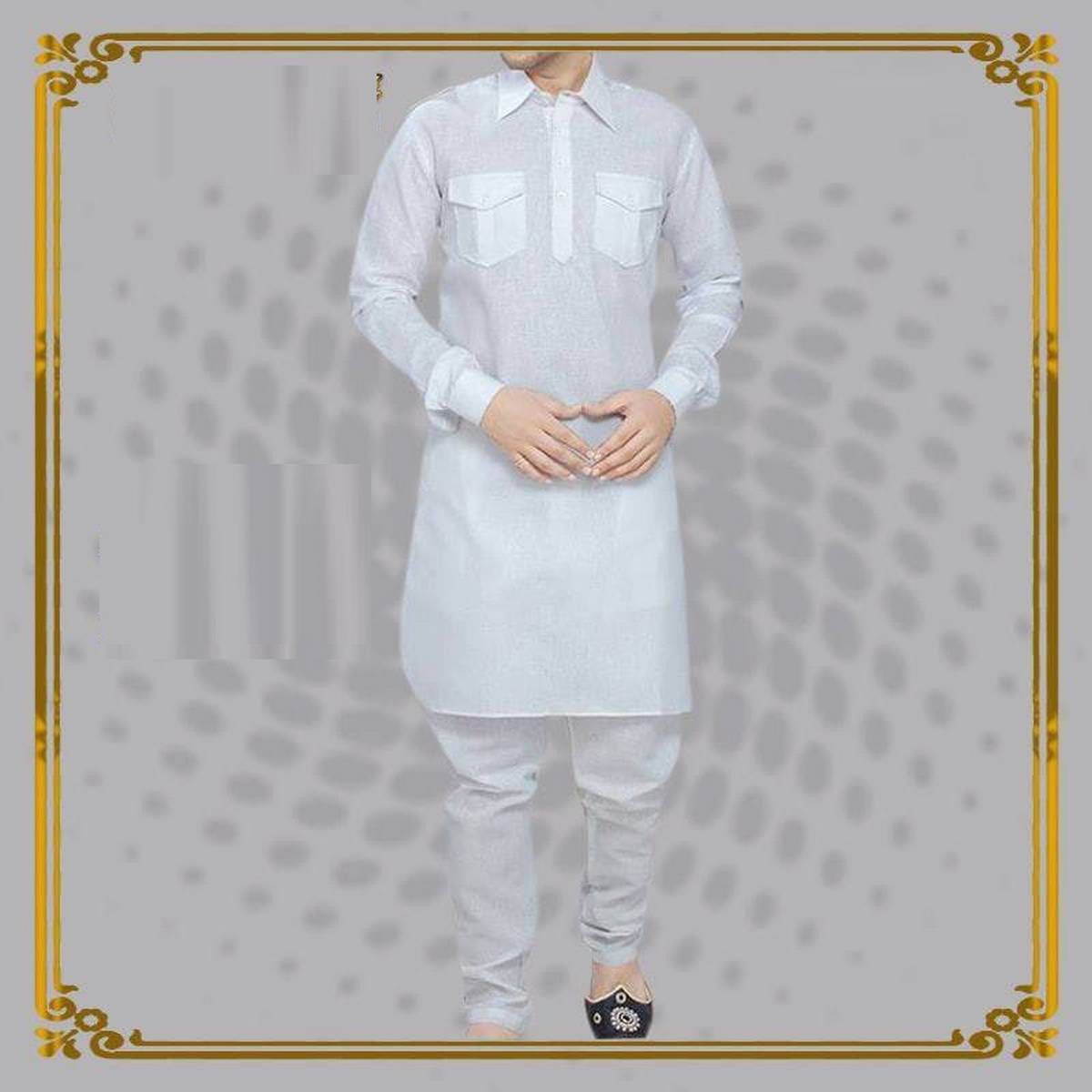 Stylish White  Trendy Linen Kabli Suit Set for Men