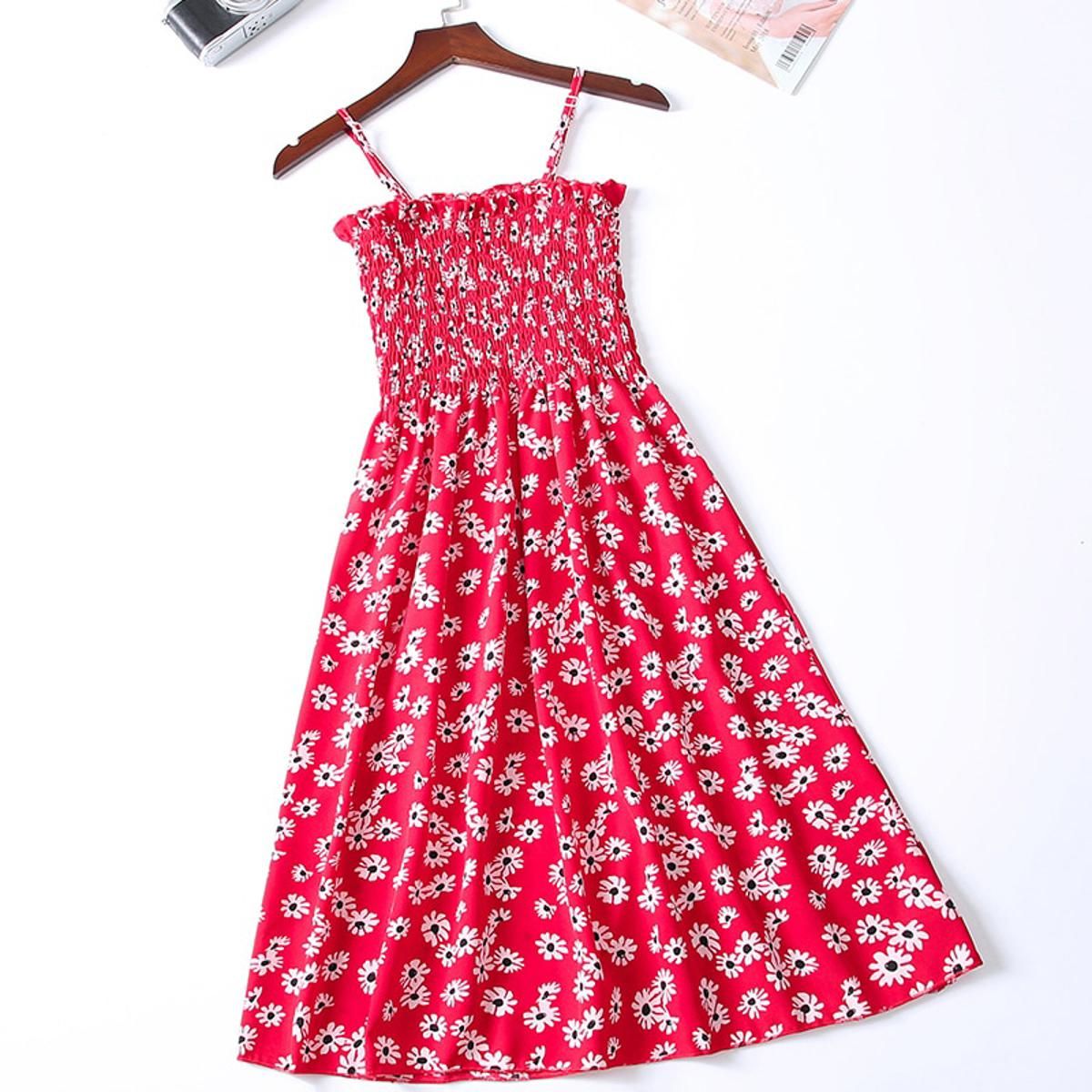 16 Color Summer Women Floral Dress Femail Sleeveless Slim CottonPrint Dress Women Strapless Fashion Dress