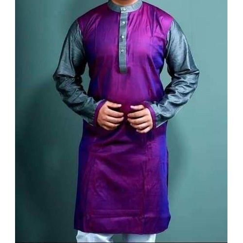 Purple & Neck Ash Color Silk Semi Long Panjabi