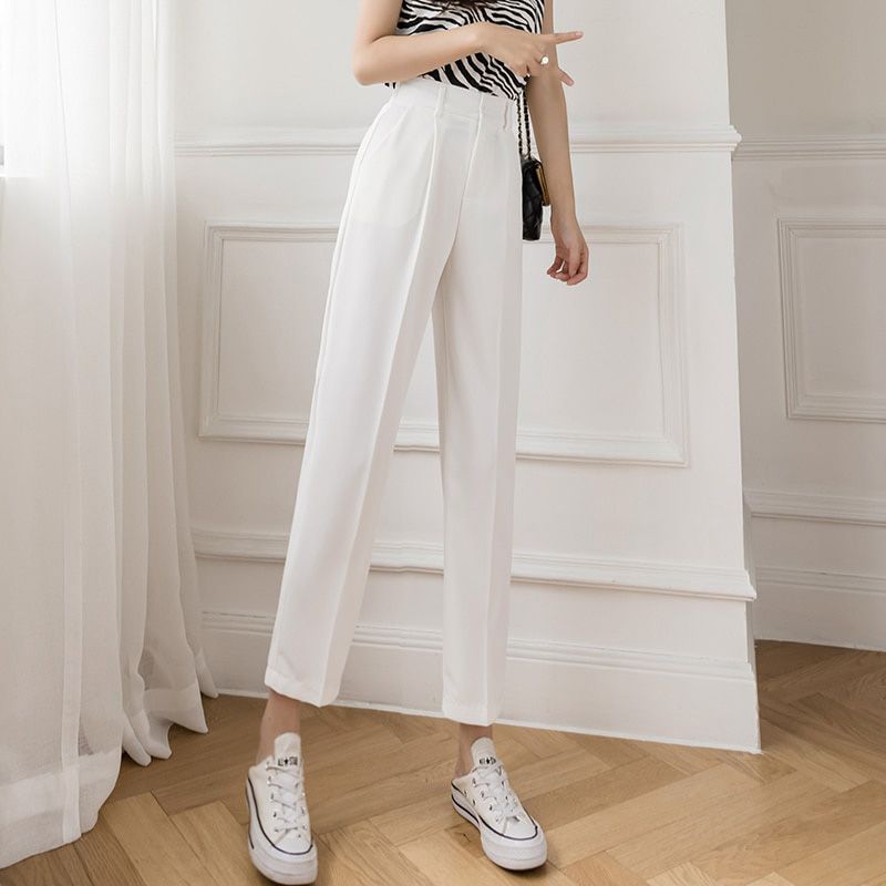 High-waist chiffon suit pants women's black spring and summer high-end draped loose straight nine-point casual pants