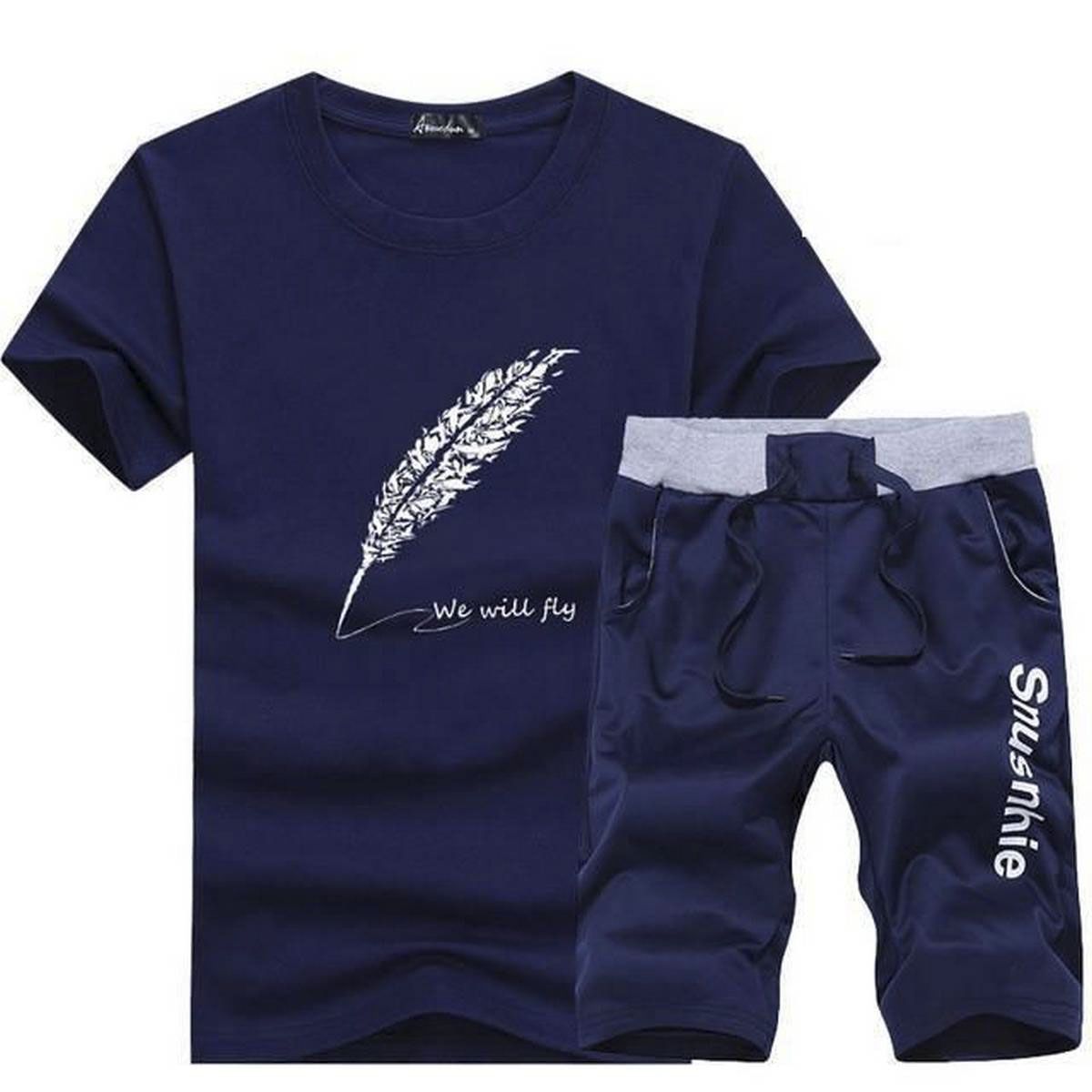Blue printed Cotton Half Sleeve T-Shirt For Men
