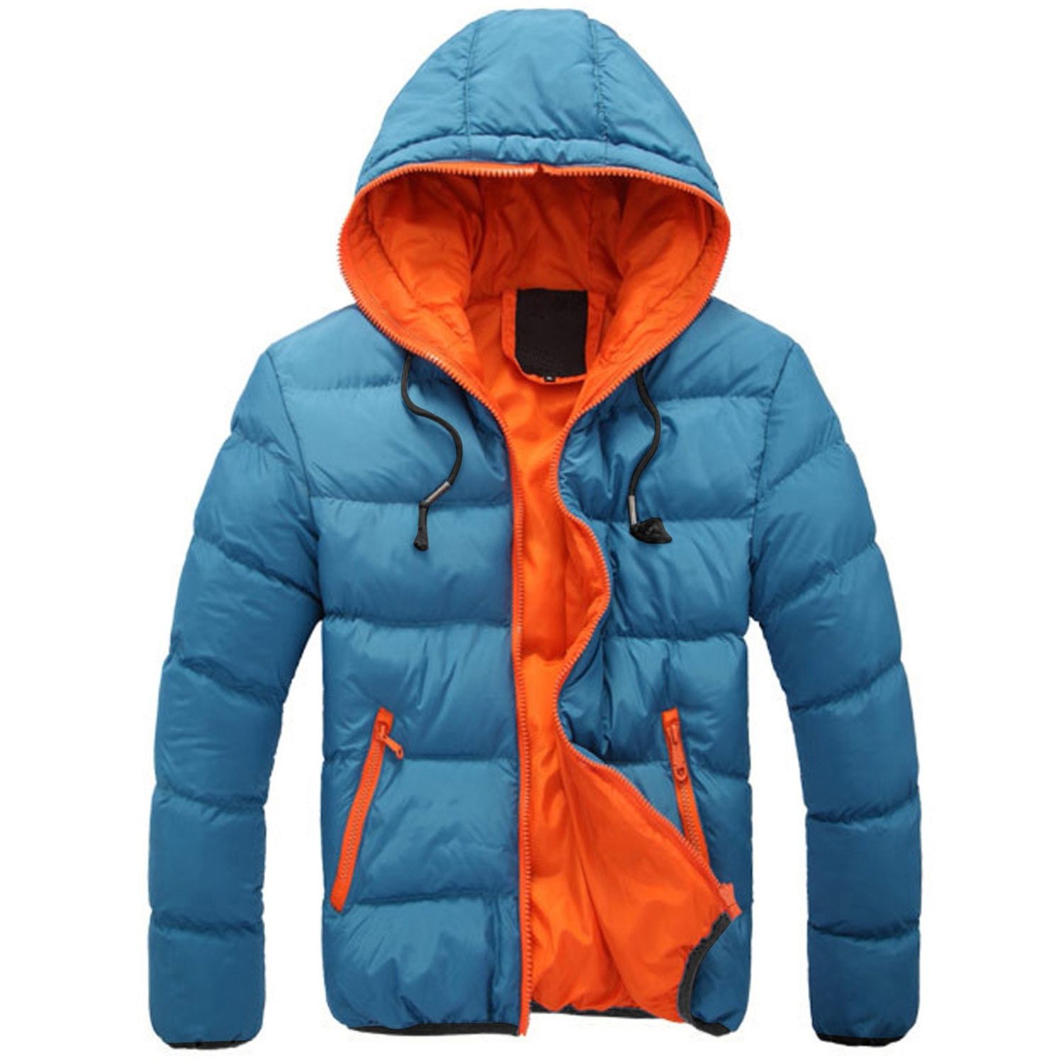 Jacket Fashion Hooded Men's Winter Casual Color Collision Zipper Hoodie Bike Cycling Windbreaker Slim Coat Thick Clothing