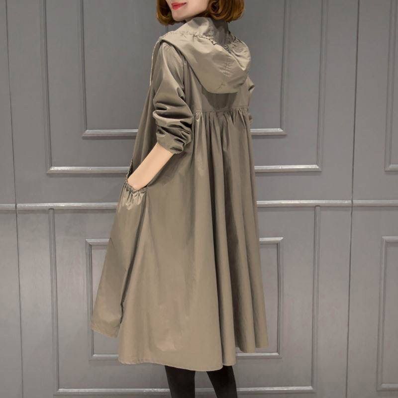 Women's Sun Protection Zipper Loose Cardigan Hooded Straight Trench Coat Ladies Long Loose Size Joker Coat Female Windbreaker