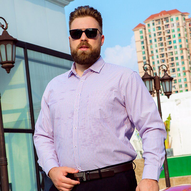 Spring male stripe buckle shirt men's clothing extra large solid color long-sleeve plus size M-5XL6XL7XL8XL9XL