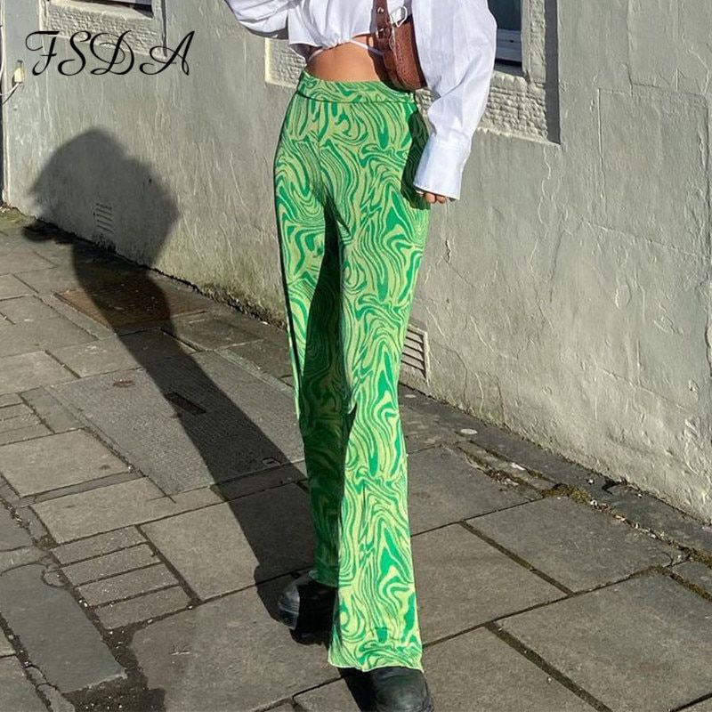 Tie Dye Print Loose Pants Women Summer Green High Waist Oversized Fashion Wide Leg Vintage Trousers Casual