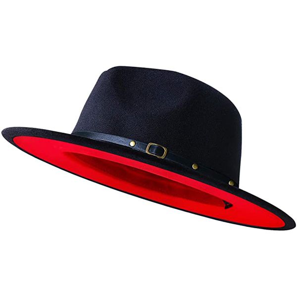 Wholesale Fedora hat black and red adjustable uni hat Fedora felt hat natural color jazz winter hat top hat bucket hat