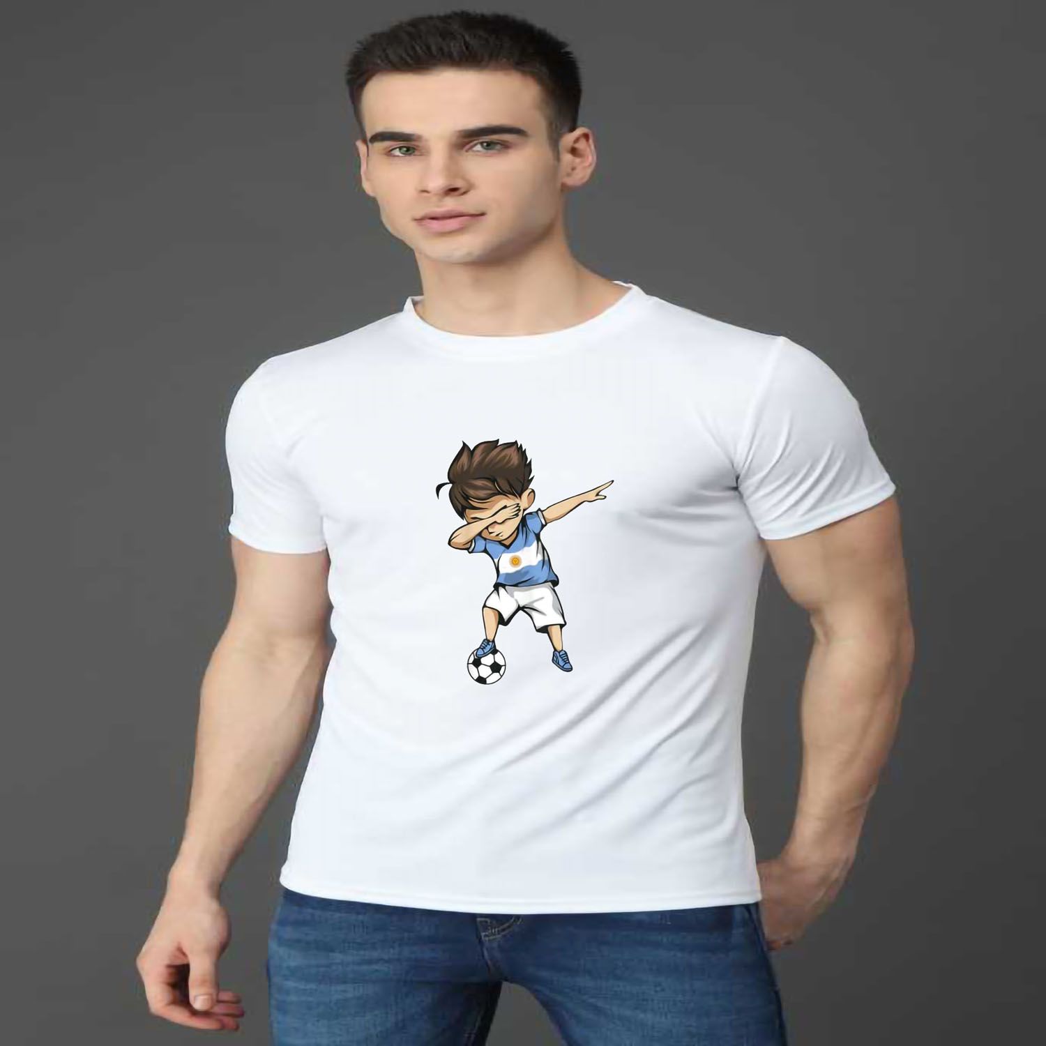 Argentina White Color Half Sleeve  T-Shirt  For Men By Tazim Fashion