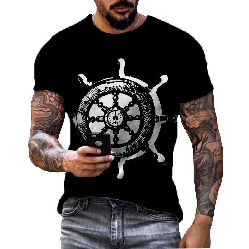 Fashion Summer Men's T Shirt Boat Anchor Print O-Neck Short Sleeve Casual Loose T-Shirt Plus Size XXS-6XL Tees Tops Men Clothing