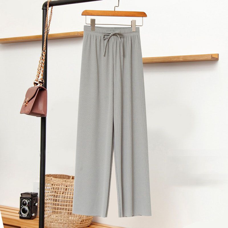 Spring and Autumn Ladies Ice Silk Light Wide Leg Trousers Girl Solid Color High Waist Loose Wild Straight Casual Pants