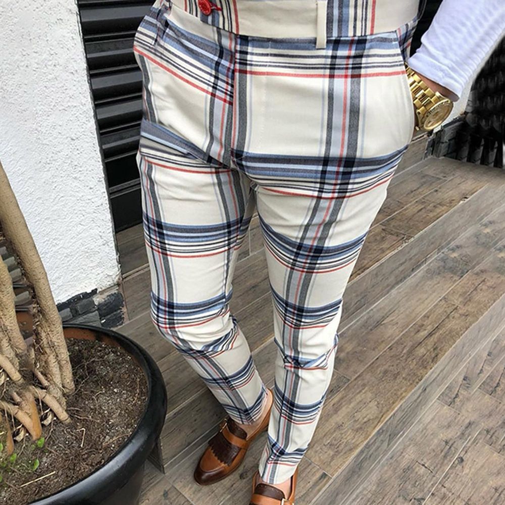 New Men's Business Trousers Colorful Grid Long Pants Causal Pants Clothes Pencil Pants Fitness Workout Joggers Gym Sweatpants