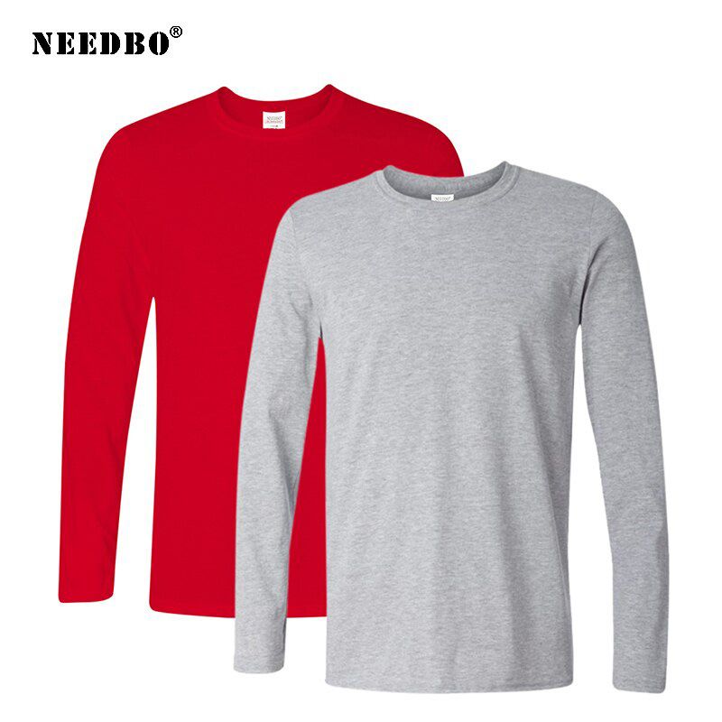 2Pcs/lot Spring Autumn 100% Cotton Long Sleeve T Shirt Men High Quality Solid O-Neck Tops Tees Big Size Boys T Shirt Homme