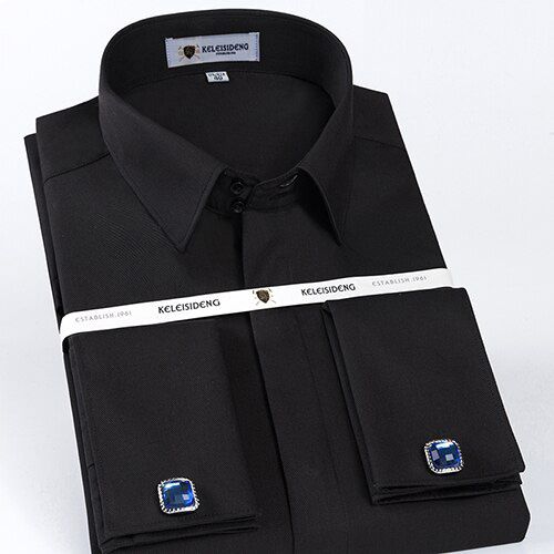 Men's Classic French Cuff  Button Dress Shirt Long-sleeve Formal Business Standard-fit White Shirts (Cufflinks Included)