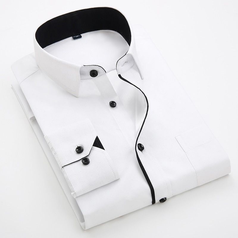 Aoliwen Men's Pink dress Long Sleeve Shirt Color stitching Business Casual flannel shirts men spring autumn Soft solid color fit