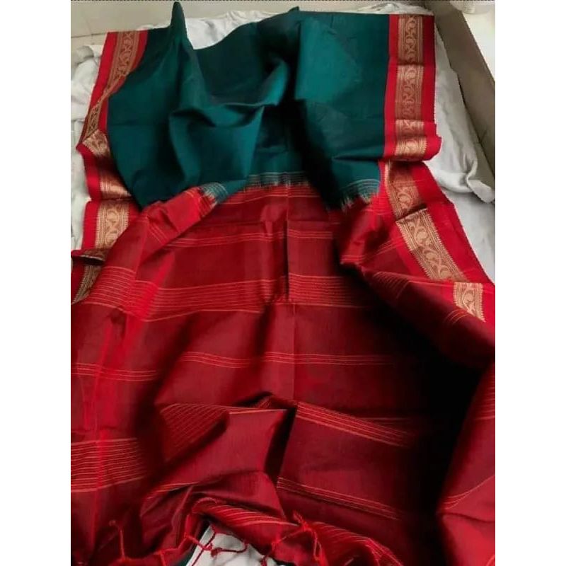 Multicolor Maslaice Cotton Saree with Running Blouse Piece for Women