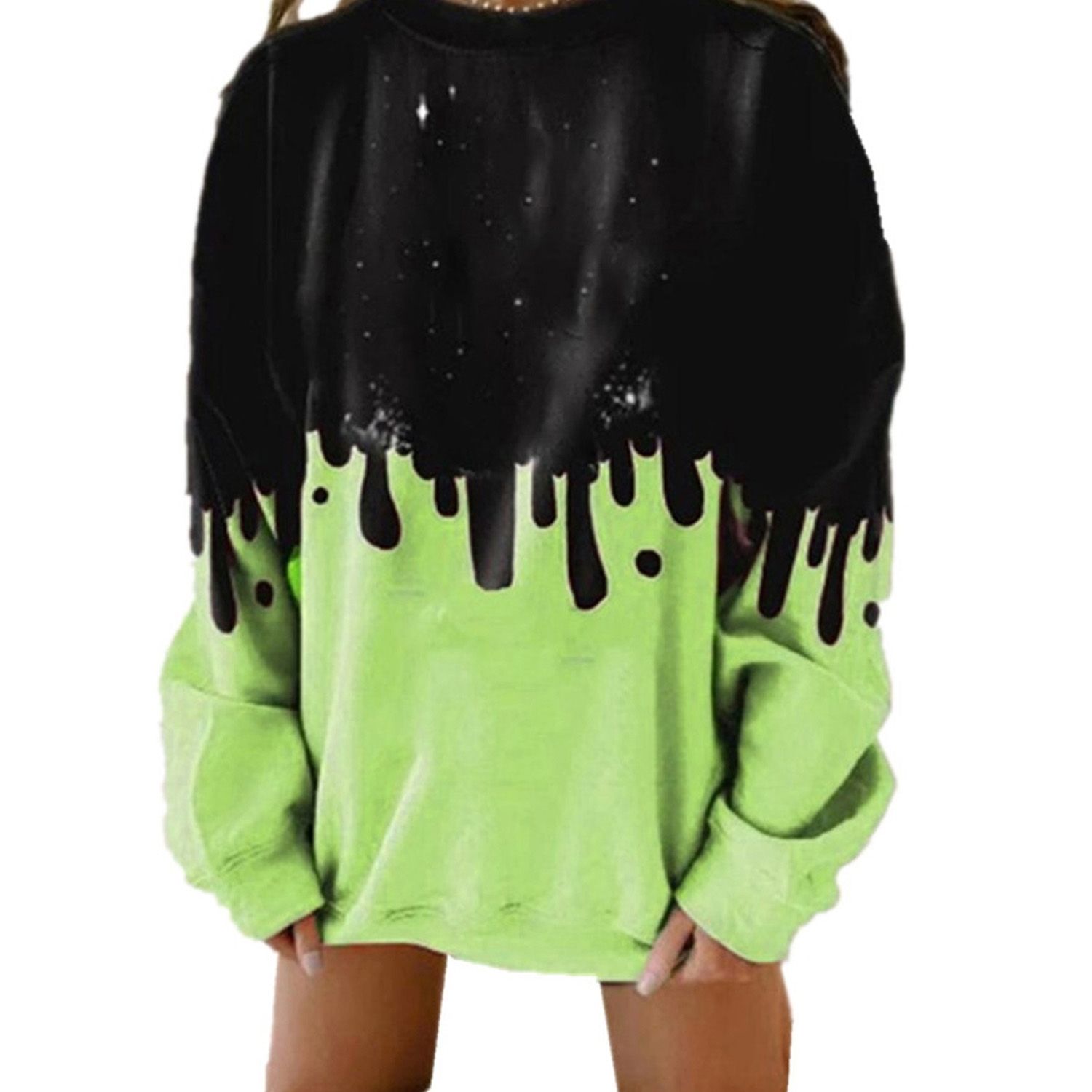 Women Christmas Casual Sweater, Autumn and Winter Long Sleeve Round Neck Color Block Pullover