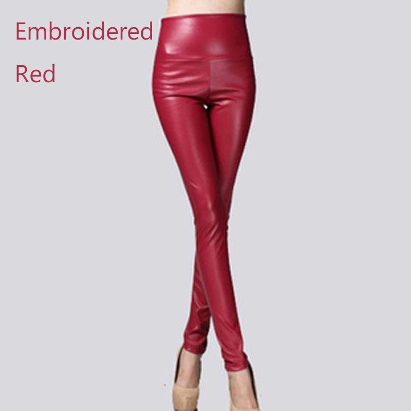 Elastic Stretch Faux Leather Autumn Winter Pencil Pants Women Velvet PU Leather Pants Female Skinny  Trouser 7172