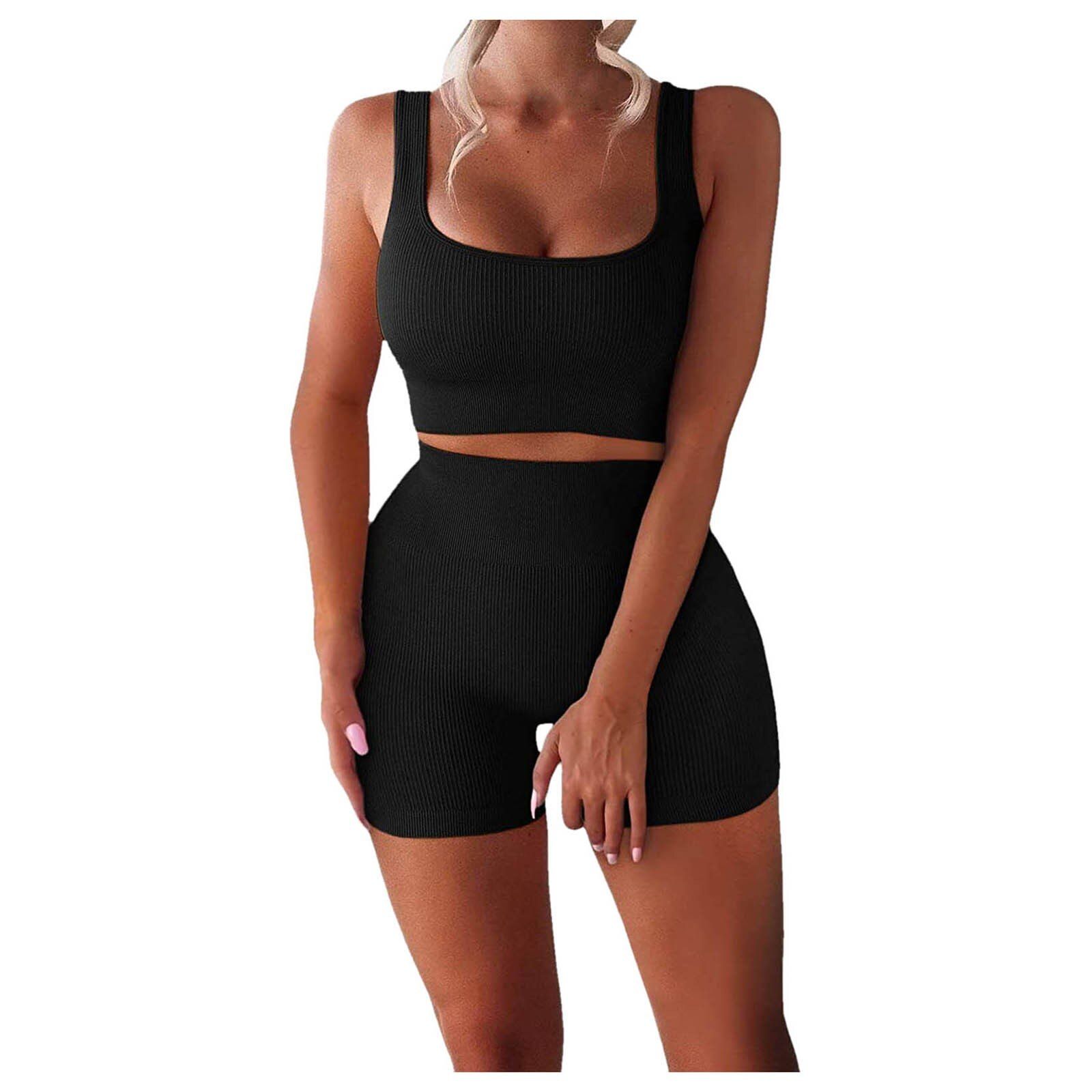 40# Plus Size Women Clothing Women Workout Sets 2 Piece Seamless Ribbed Tank High Waist Trousers Yoga Outfits комплекты одежды