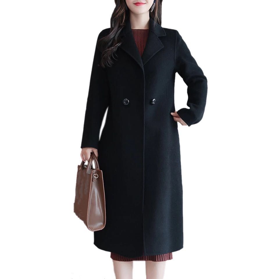 Mid-length Over knee Double-Sided Cashmere Coat Autumn Winter Women's Thick Woolen Coat Slim Woolen Coat All-Match Ladies Jacket
