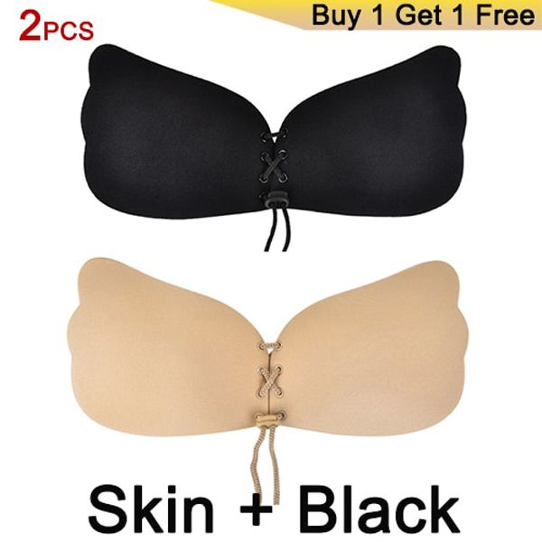 DERUILADY Strapless Invisible Bra  Seamless Push Up Silicone Bras For Women Skin Black  Lingerie Drawstring Bralette