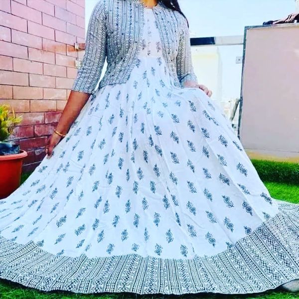 China linen screen print stitched gown/ kurti And Koti Dress for women (one piece)