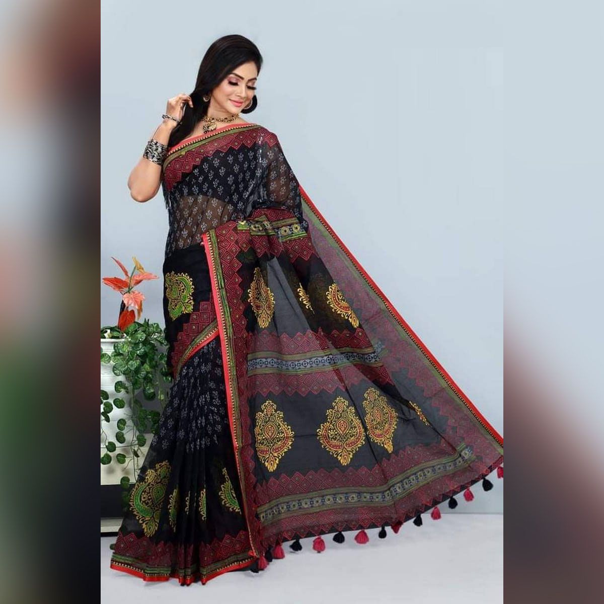 Latest Block Print Half Silk Saree For Women