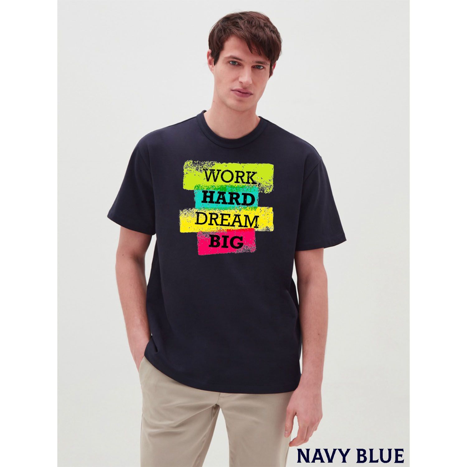 Navy Blue  Permanent Graphic Cotton T-shirt for Men