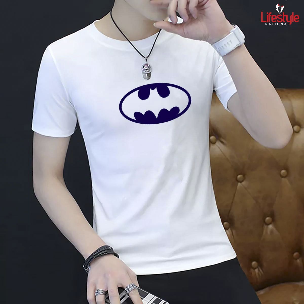 White Cotton Half Sleeve T-Shirt for Men Code- LN5073T