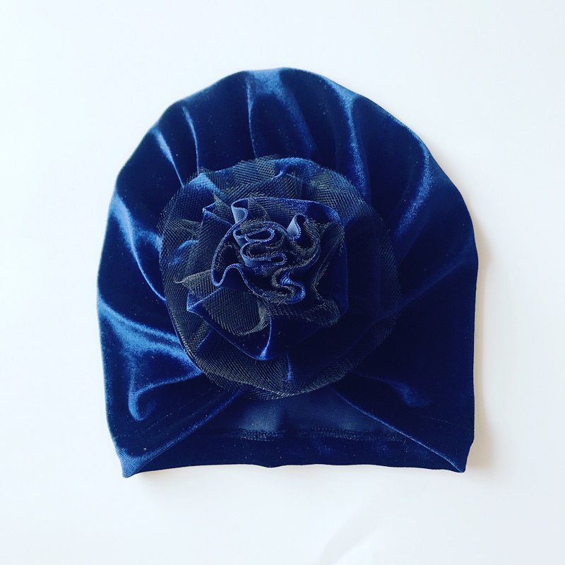 Spring Autumn Baby Boys Soft Warm turban Hat Kids velvet Beanie Net yarn big flower Cap Christmas