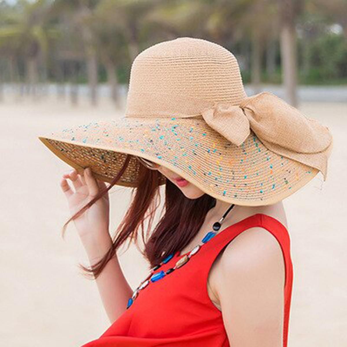 2018 Fashion Bowkno Vintage Lady Summer Wide Along Bow Visor Sun Straw Hat Mujer Cap Candy Colored Sun Hats for Women