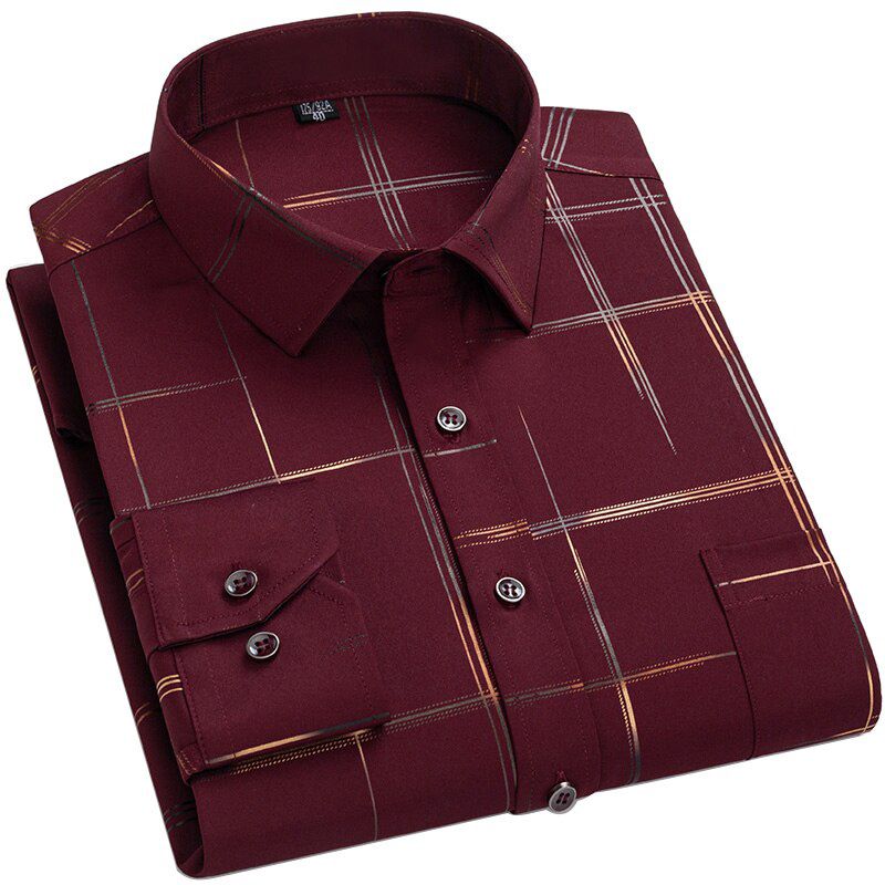 Aoliwen 2021 Men Business Bronzing Light Luxury Pure Color Quality Shirts Men Autumn Office Social Long Sleeve Pocket Shirts