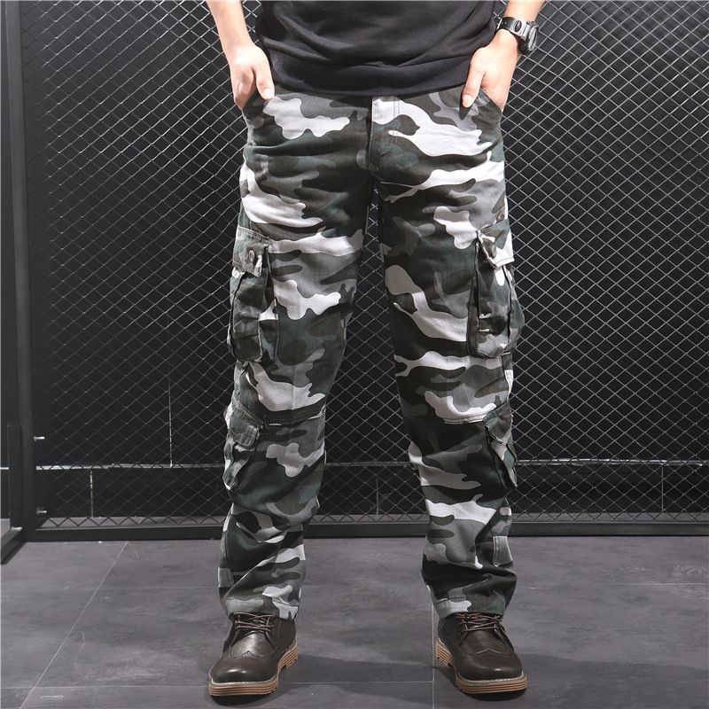 Men Casual Cargo Pants Straight 95% Cotton Many Pockets Trousers Loose Oversize Plus Size