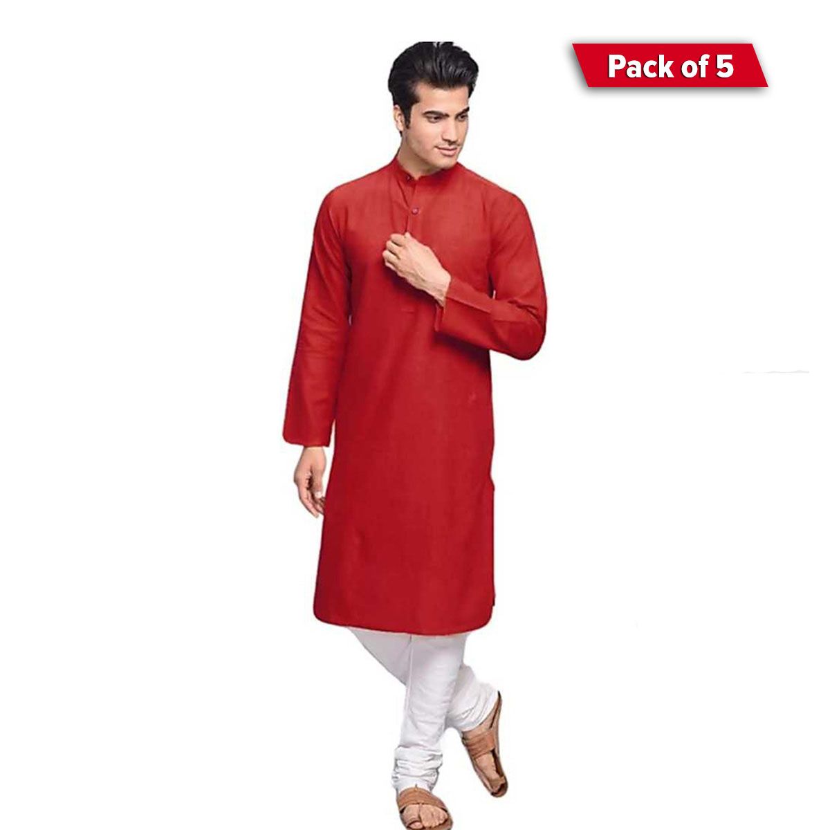 Pack of 5- Special Cotton Panjabi for Men - Red - NZ-13015