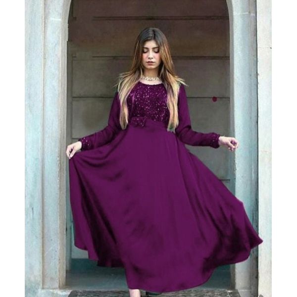 Ready Made Gorgeous High Quality Sequence Work Long Silk Party Gown/kurti/casual for Woman-1